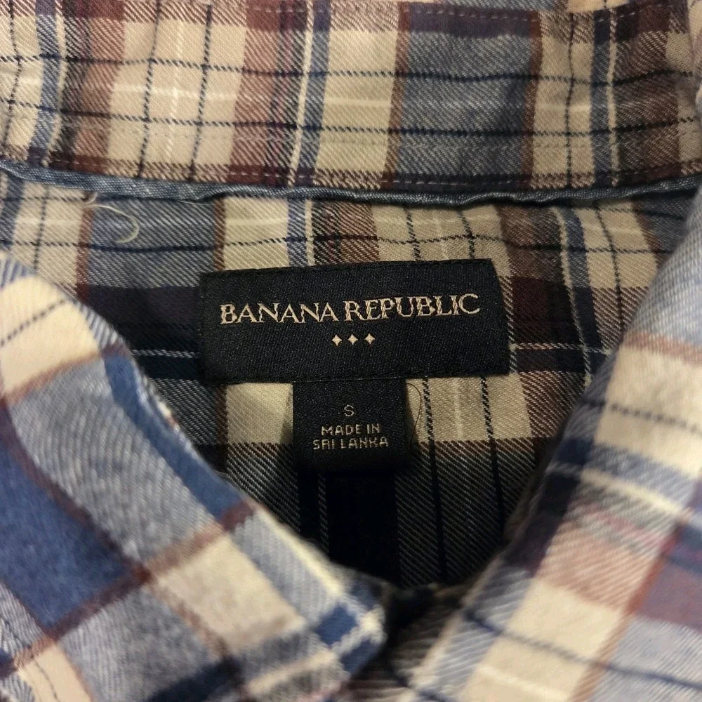 Banana Republic Men's Lightweight Flannel Plaid‎ Shirt 100% Cotton, Size S